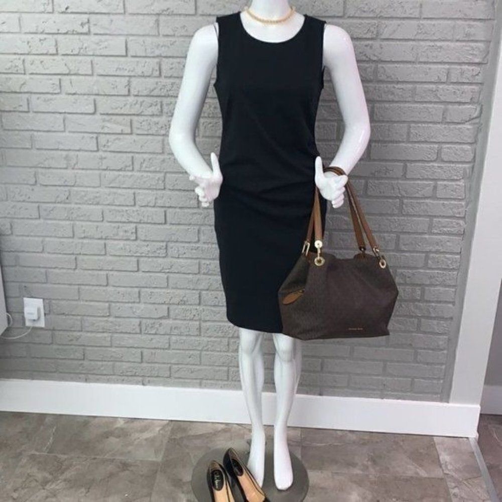 ICHI Dress Womens Medium Black Knee Length Sleeveless Solid Midi Dress